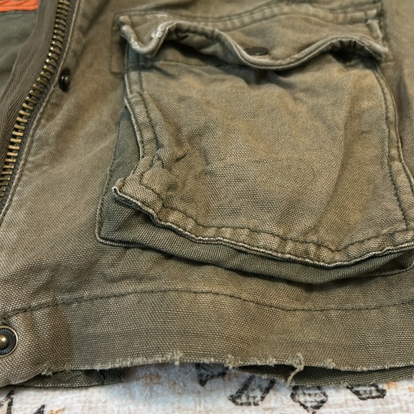 FREE PEOPLE S green/brown  rumpled army jacket with front four pockets - Picture 14 of 14